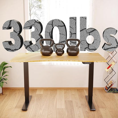 FLEXISPOT E6 MAX Bamboo Dual Motor 48x24 Inch 3-Stage Heavy Duty Standing Desk, 330lbs Weight Capacity, Height Adjustable Desk w/Cable Management & Wheels (Solid Bamboo Curved Desktop + Black Frame)