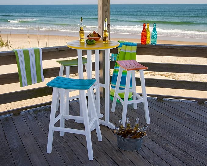 POLYWOOD 2012-FWHTE Contempo Bar Height Saddle Seat Barstool, White Frame, Teak