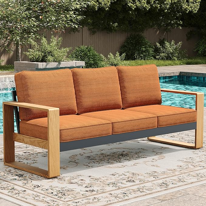 LayinSun Aluminum Patio Furniture Set 3 Seat Sofa, Oversized Seat with Hight Back, Outdoor Conversation Sets for Porch, Balcony, Deck