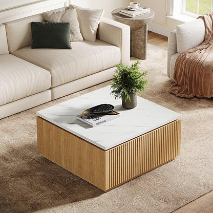 Tribesigns 31.5" Square Coffee Table, Modern Wood Center Table Cocktail Furniture for Living Room, White & Brown