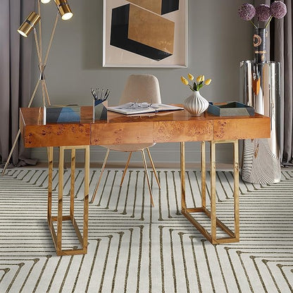 RUGGABLE x Jonathan Adler Machine Washable Modern Area Rug – Inkdrop Camel & Ivory 5x7, Stain-Resistant, Non-Slip – Medium Rugs for Living Room, Bedroom, Hallway, Entryway & Office–with Cushioned Pad