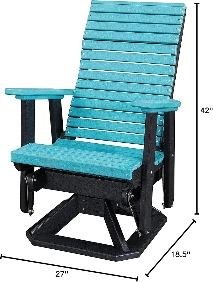 DutchCrafters Modern Horizontal Slat High Back Poly Adirondack Swivel Glider Outdoor Patio Chair (Black & Aruba Blue)