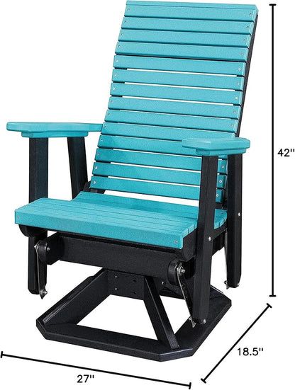 DutchCrafters Modern Horizontal Slat High Back Poly Adirondack Swivel Glider Outdoor Patio Chair (Black & Aruba Blue)