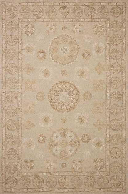 Loloi Chris Loves Julia Dorothea Collection DRT-03 Dove/Natural 2'-3" x 3'-9" Accent Rug Wool Neutral Floral Living Room Bedroom Carpet