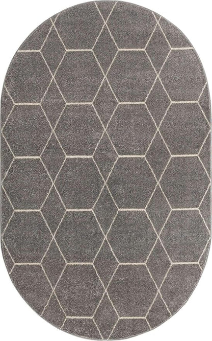 Unique Loom Trellis Frieze Collection Area Rug - Geometric (5' x 8' Oval, Light Gray/ Ivory)