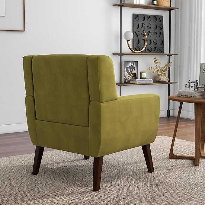 Accent Chair, Mid-Century Modern Velvet Fabric Chairs with Arms for Living Room, Comfy Upholstered Club Single Sofa Armchair for Bedroom Waiting Room with Solid Wood Frame (Velvet Green, Set of 2)