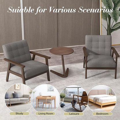 KCC Mid-Century Modern Linen Fabric Accent Chair, Upholstered Leisure Chair Comfy Reading Side Chair with Armrest and Solid Wood Frame for Living Room Bedroom Balcony(Gray)