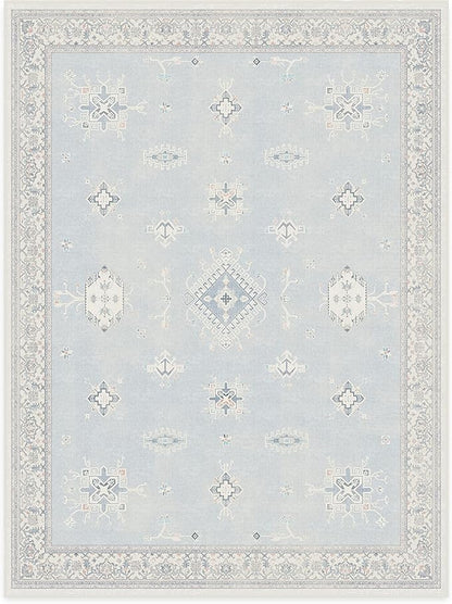 RUGGABLE Washable Vintage Area Rug – Verena Soft Blue 9x12, Stain-Resistant, Non-Slip – Large Machine Washable Rugs for Living Room, Bedroom, Hallway, Entryway & Office–with Standard Pad