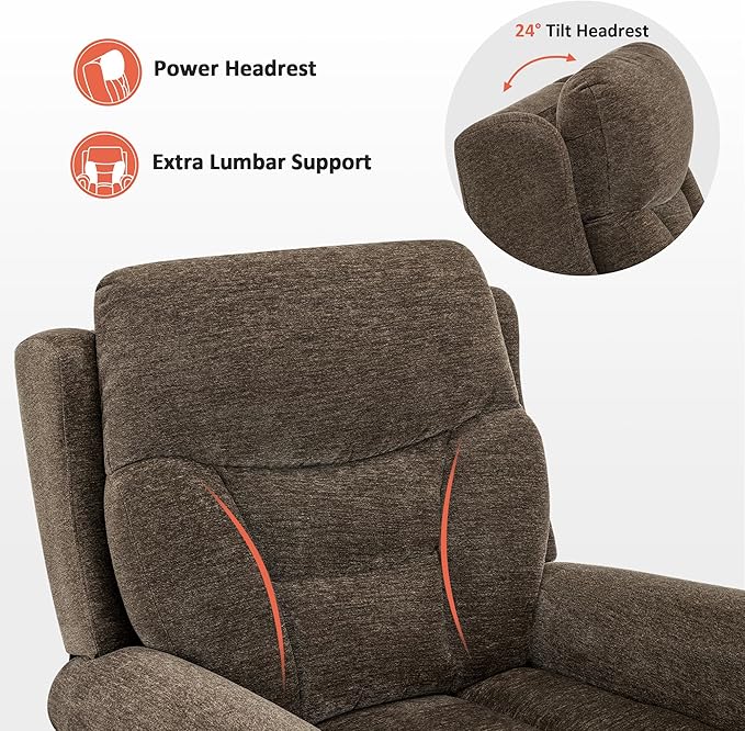 MCombo Triple Motor Power Lift Recliner Chair with Massage and Lumbar&seat Heating, Rolled Arms, Adjustable Headrest for Elderly People, Fabric 7888 (Coffee, Medium)