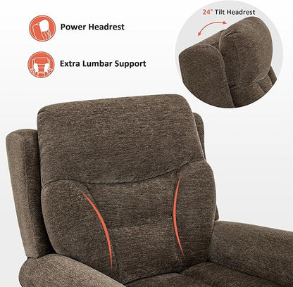 MCombo Triple Motor Power Lift Recliner Chair with Massage and Lumbar&seat Heating, Rolled Arms, Adjustable Headrest for Elderly People, Fabric 7888 (Coffee, Medium)