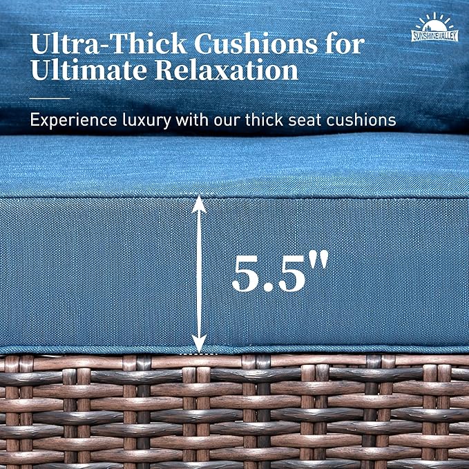 Patio Wicker Swivel Chairs Set of 2, Outdoor High Back Chairs with 5.5" Waterproof Cushions, Outdoor Furniture Set for Deck Porch and Yard, Peacock Blue