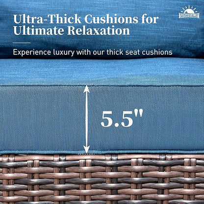Patio Wicker Swivel Chairs Set of 2, Outdoor High Back Chairs with 5.5" Waterproof Cushions, Outdoor Furniture Set for Deck Porch and Yard, Peacock Blue