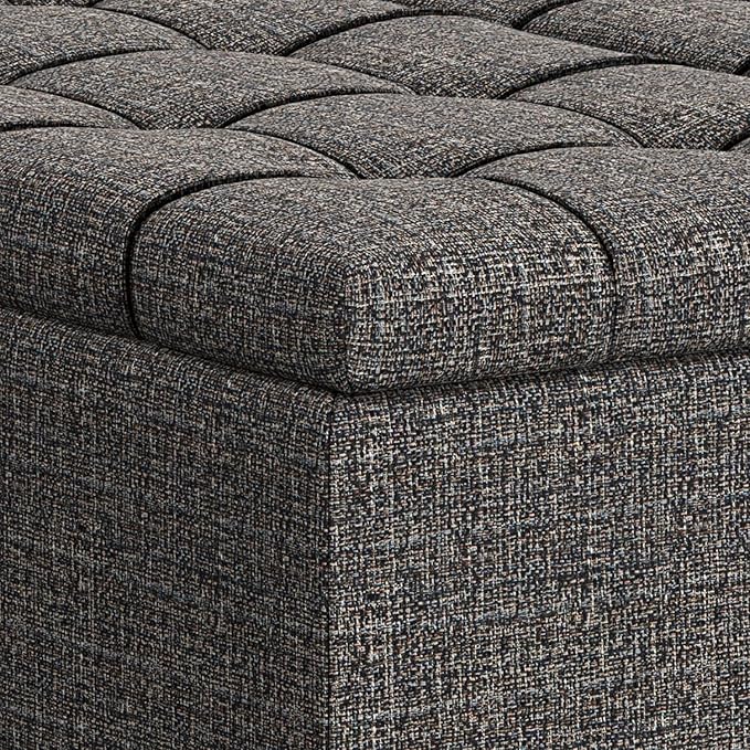 SIMPLIHOME Harrison 40 inch Wide Transitional Square Large Coffee Table Storage Ottoman in Ebony Polyester Tweed, Assembled, for The Living Room and Bedroom