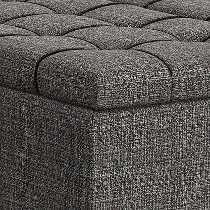 SIMPLIHOME Harrison 40 inch Wide Transitional Square Large Coffee Table Storage Ottoman in Ebony Polyester Tweed, Assembled, for The Living Room and Bedroom