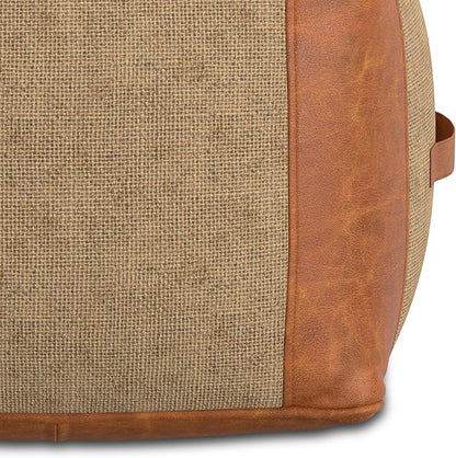 SIMPLIHOME Atkinson Boho Square Pouf in Tan Genuine Leather for the Living Room, Bedroom and Kids Room