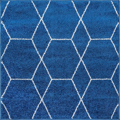Unique Loom Trellis Frieze Collection Area Rug - Geometric (3' Square, Navy Blue/ Ivory)