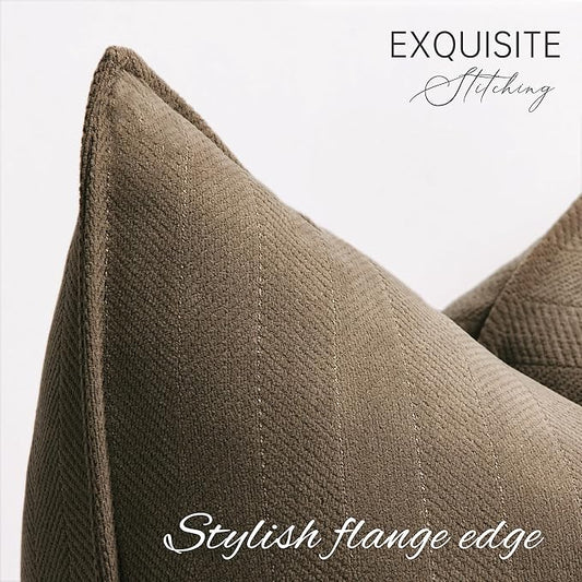 ZWJD Brown Pillow Covers 20x20 Set of 2 Chenille Throw Pillow Covers with Elegant Design Soft and Luxurious Decorative Throw Pillows for Couch, Bed, and Home Decor