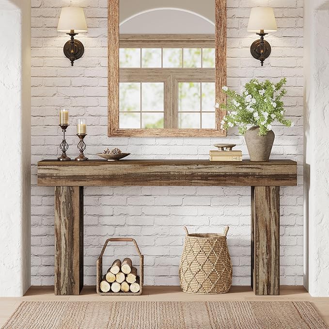 Tribesigns Console Table, 63" Farmhouse Entryway Table, Rectangular Wooden Accent Console for Entrance, Hallway & Living Room (Mottled Gray Brown)