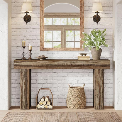 Tribesigns Console Table, 63" Farmhouse Entryway Table, Rectangular Wooden Accent Console for Entrance, Hallway & Living Room (Mottled Gray Brown)