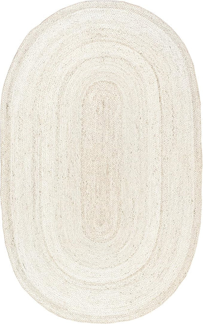 nuLOOM Oval 3x5 Rigo Jute Hand Woven Area Rug, Off White, Solid Farmhouse Design, Natural Fiber, For Bedroom, Living Room, Dining Room, Hallway, Office, Kitchen, Entryway