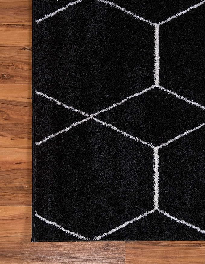 Unique Loom Trellis Frieze Collection Area Rug - Geometric (6' 1" x 9', Black/ Ivory)