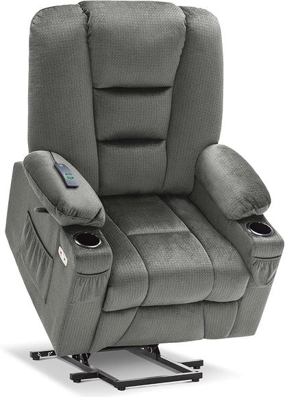 MCombo Large Power Lift Recliner Chair Sofa with Massage and Heat for Big and Tall Elderly People, 3 Positions, Cup Holders, and USB Ports, Fabric 7549 (Large, Grey)