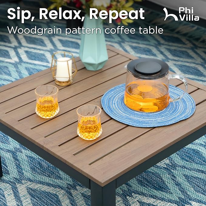 PHI VILLA 7 Pieces Outdoor Patio Furniture Set,Metal Frame Modern Outdoor Sectional Sofa Set,8 Seats Patio Conversation Sets with Coffee Table&Thickened Cushion,for Poolside and Backyard,Light Grey