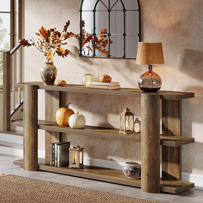 Tribesigns 70.87" Extra Long Console Table for Entryway, Narrow Wooden 3-Tier Sofa Table Behind Couch, Farmhouse Entryway Accent Table for Living Room, Hallway Foyer, Brown