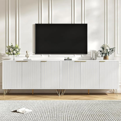 Storage Cabinet Set of 2, White Fluted Cabinet with Adjustable Shelves, Modern Coffee Bar for Kitchen, Living Room and Office