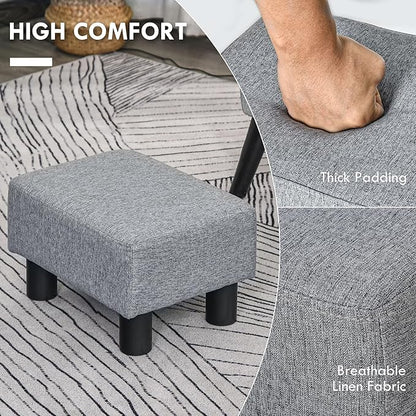 HOMCOM Ottoman Foot Rest, Small Foot Stool with Linen Fabric Upholstery and Plastic Legs, Cube Ottoman for Living Room, Gray