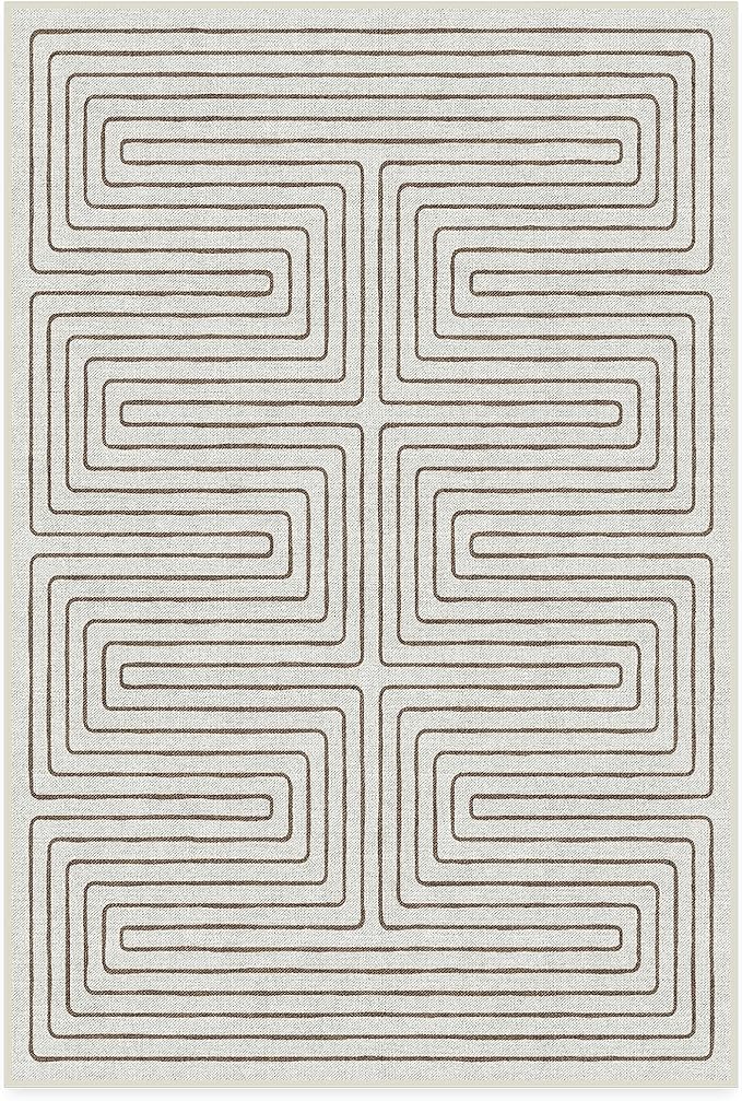 RUGGABLE x Jonathan Adler Machine Washable Modern Area Rug – Labyrinth Camel/Ivory 4x6, Stain-Resistant, Non-Slip – Medium Rugs for Living Room, Bedroom, Hallway, Entryway & Office–with Cushioned Pad