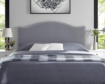 Naomi Home Catalina Queen Headboard – Adjustable Linen Upholstered Tufted Panel with 12 Height Settings, Wall-Mount or Bed Frame Mount, Sturdy Wood Frame, Nailhead Trim – Light Gray