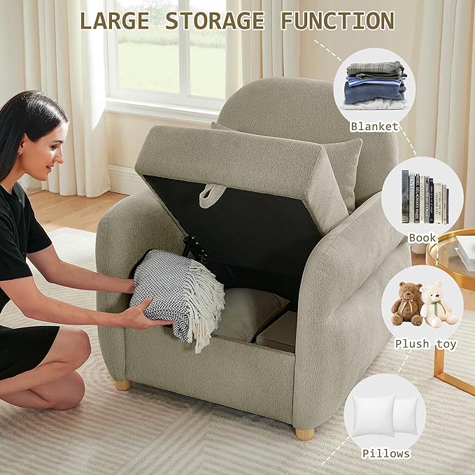 33.5" Accent Chair with Seat Storage Modern Reading Chair Accent Chairs for Living Room Armchair Bedroom,Apartment (Gray, 33.5")