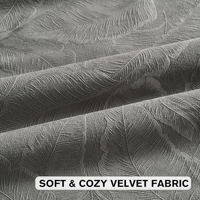 FUTEI Dark Grey Velvet Throw Pillow Covers 16x16 Inch Set of 2,Soft Embossed Leaf-Relief Textured Cushion Cases,Natural Home Decor for Couch Living Room