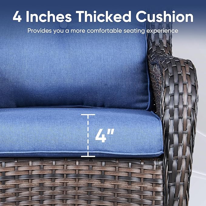 Patio Chair Cushions 6 Packs - Outside High Back Water-Resistant Cushion 22x24 with Zipper Cover for Outdoor Glider Rocking Chairs Loveseat 3-Seater Couch Sofa – Blue/Buckle