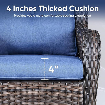 Patio Chair Cushions 6 Packs - Outside High Back Water-Resistant Cushion 22x24 with Zipper Cover for Outdoor Glider Rocking Chairs Loveseat 3-Seater Couch Sofa – Blue/Buckle