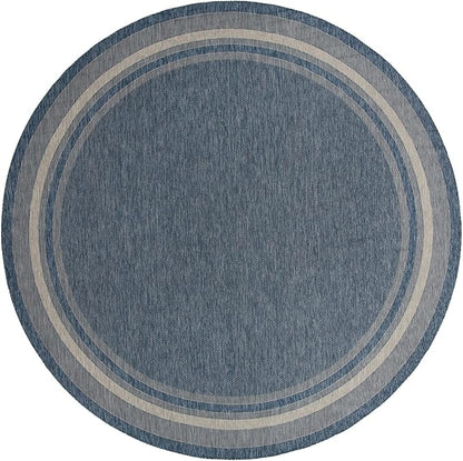 Unique Loom Outdoor Border Collection Area Rug - Soft Border (13' Round, Blue/ Ivory)