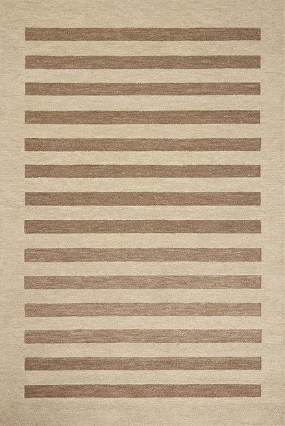 Loloi Leanne Ford Craven Collection CVN-05 Oatmeal/Bark 2'-3" x 3'-9" Accent Rug Striped, Patterned, Neutral, Entryway, Mudroom, Bathroom, and Kitchen