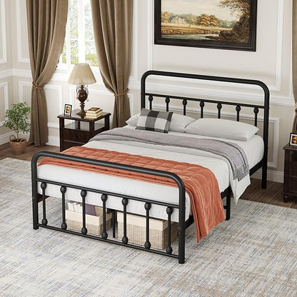 Metal Full Single Bed Frame with Storage Space, 74.8" in Steel Bed Frame with Protective Foot Pads, Strong Bearing Capacity Full Size Bed, Easy Assembly, Underbed Storage Space（43.3 inch）