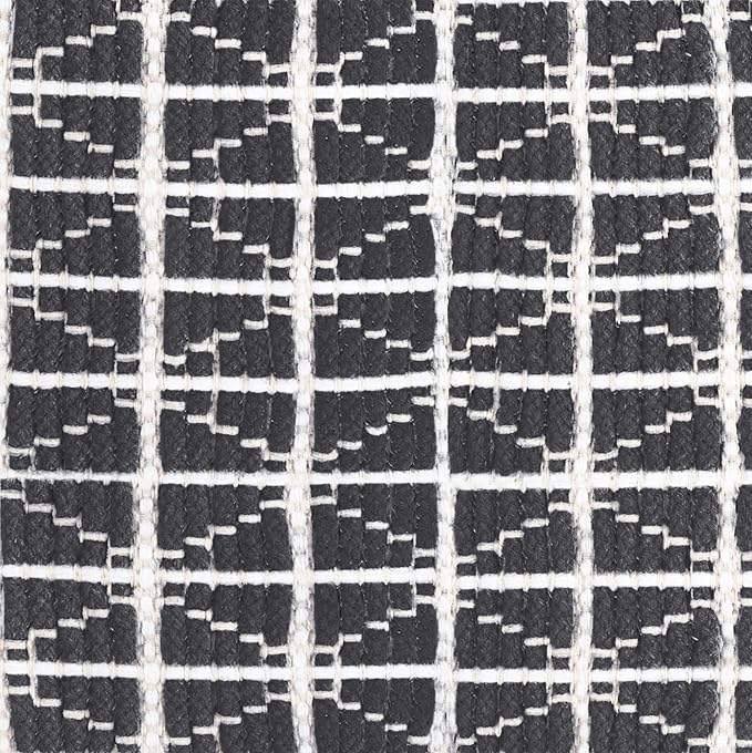 SIMPLIHOME Noreen Boho Square Pouf in Slate Grey and White Handloom Woven Pattern for the Living Room, Bedroom and Kids Room