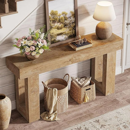 Tribesigns 63" Farmhouse Console Table, Natural Wooden Sofa Table Rectangular Accent Console for Entryway, Hallway & Living Room (Natural)