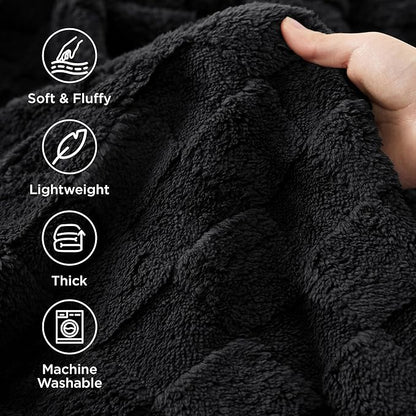 Bedsure GentleSoft Blankets Queen Size for Bed - Super Soft Cozy Blanket for Women Men Girls, Large Fuzzy Fleece Throw for Bedroom Decor, Black, 90x90 Inches