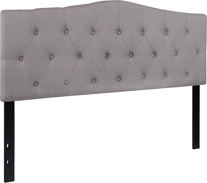 BizChair Arched Button Tufted Queen Size Headboard in Light Gray Fabric