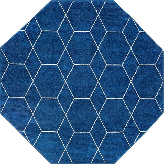 Unique Loom Trellis Frieze Collection Area Rug - Geometric (7' 10" Octagon, Navy Blue/ Ivory)