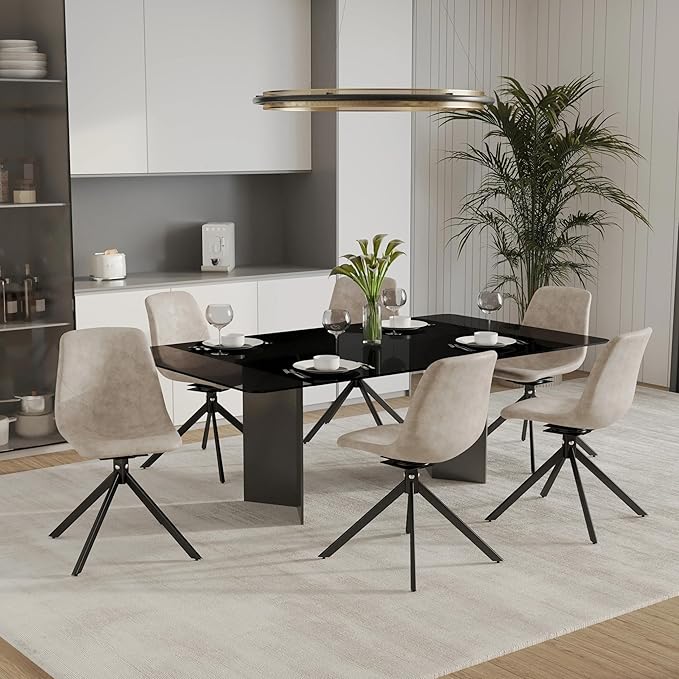 LeisureMod Markley Swivel Leather Dining Side Chair with Durable Iron Legs – Comfortable Accent Chair for Kitchen, Dining Room, or Office Set of 4