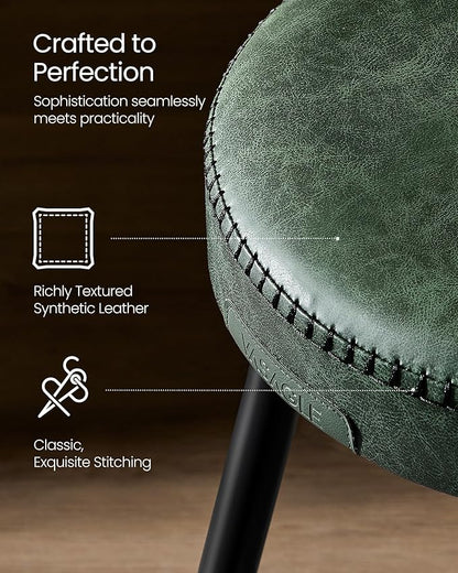 VASAGLE EKHO Collection - Dining Chairs Stools Set of 2, Upholstered Kitchen Chairs, Vanity Stools, Synthetic Leather with Stitching, Mid-Century Modern, 19-Inch Tall, Easy Assembly, Forest Green