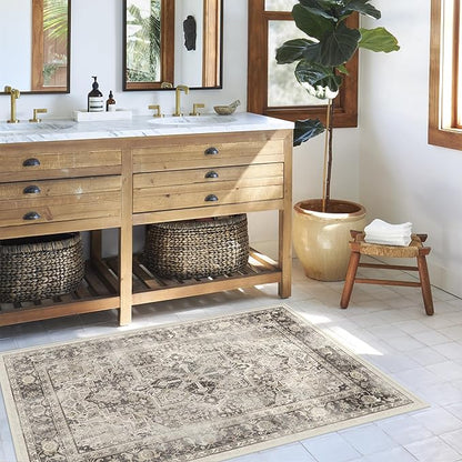 RUGGABLE Washable Vintage Area Rug – Kamran Hazel 3x5, Stain-Resistant, Non-Slip – Small Machine Washable Rugs for Living Room, Bedroom, Hallway, Entryway & Office–with Standard Pad