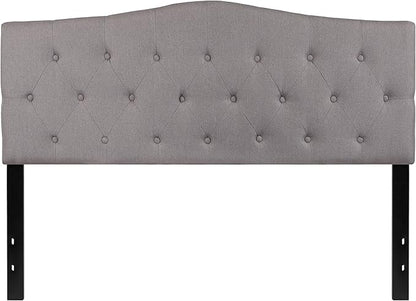 BizChair Arched Button Tufted Queen Size Headboard in Light Gray Fabric