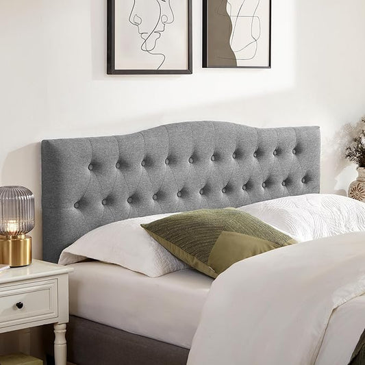 Tufted Upholstered Headboard Twin Size, Sturdy and Durable Solid Wood Twin XL headboard, Fabric Headboard Adjustable Height from 37” to 51”, Modern Button Diamond Design Head Board, Grey