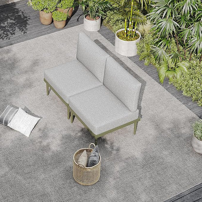 Sundale Outdoor 2 Pieces Patio Furniture Set, Metal Outdoor Sectional Sofa with 6 Inch Olefin Cushion, All-Weather Modern Outdoor Conversation Sets